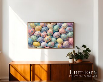 Easter Egg Samsung Frame TV Art, Spring TV Decor, Pastel Holiday Oil Painting, 4K TV Screen Art, Aesthetic Easter Digital Download, image 3