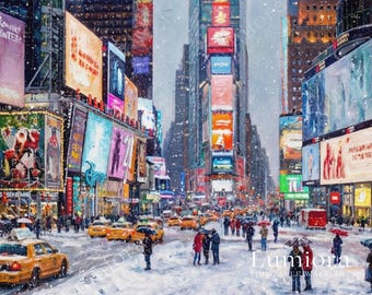 Samsung Frame TV Art Christmas – New York Times Square Winter Cityscape, NYC Snow Night, Holiday Urban Painting, 4K Digital Art, image 7