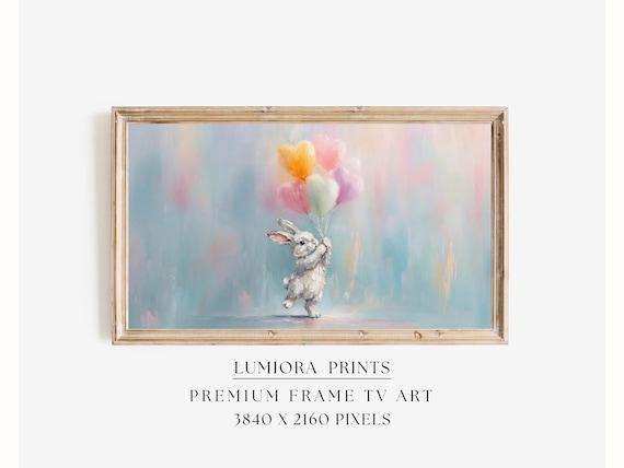 Easter Bunny with Heart Balloons Samsung Frame TV Art
