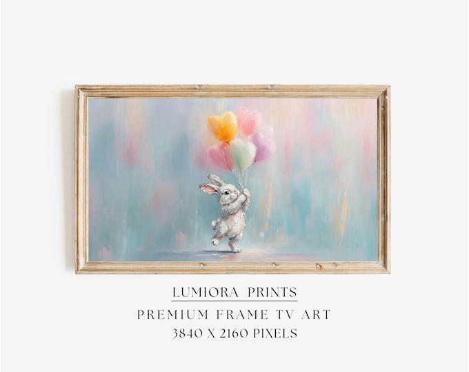 Easter Bunny with Heart Balloons Samsung Frame TV Art…