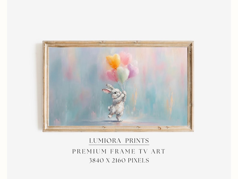 Easter Bunny with Heart Balloons Samsung Frame TV Art