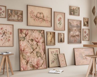 120+ Pink Vintage Gallery Wall Set, Cottagecore Aesthetic, Vintage Floral Prints, Coquette Room Decor, image 3