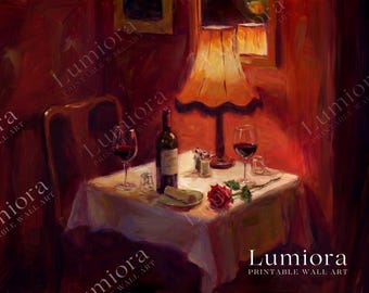 Romantic Candlelight Dinner Samsung Frame TV Art, Wine and Roses Still Life, Vintage Oil Painting, Valentine's Day Decor, Moody Cafe, 4K, image 4