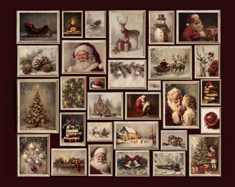 1000+ Vintage Christmas Wall Art Set, Holiday Gallery Wall, Santa Claus Painting, Christmas Prints Bundle, Trendy Winter Decor Printables, image 10