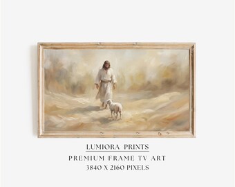 The Good Shepherd Samsung Frame TV Art, Jesus with Lamb Screen Decor, Christian Religious Oil Painting, Spiritual TV Art, 4K, image 1