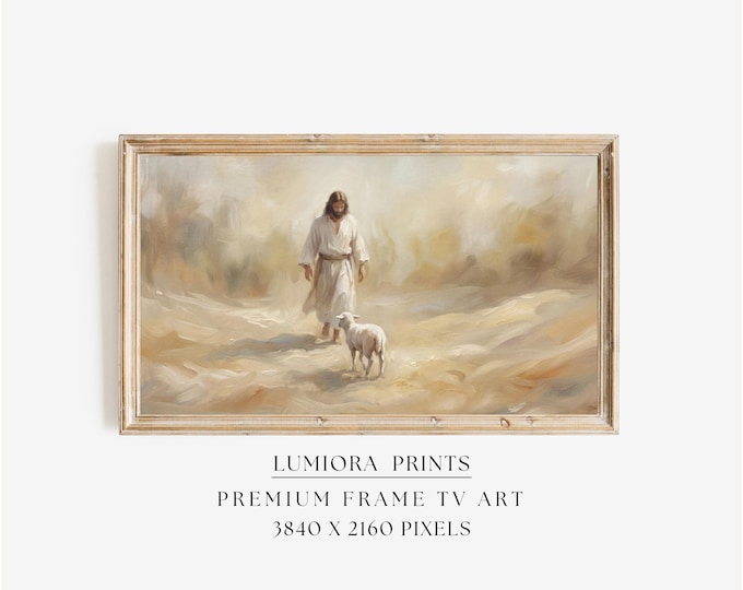 The Good Shepherd Samsung Frame TV Art, Jesus with Lamb…