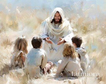 Jesus with the Children TV Art, Christ’s Love and Blessings Christian Oil Painting, Savior and Kids Samsung Frame TV Art, image 7