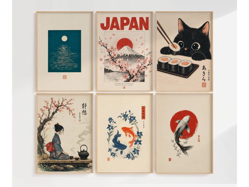 Ensemble de plus de 120 affiches japonaises, style galerie Japandi, estampes Ukiyo-e, style vintage, décoration murale asiatique, estampes japonaises image 10