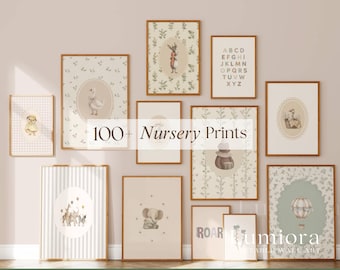 100+ Vintage Nursery Prints, Neutral Baby Room Decor, Boho Nursery Wall Art, Animal Poster Bundle, Cottagecore Baby Art