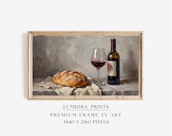 Bread and Wine Samsung Frame TV Art, Christian Religious Still Life Painting, Last Supper Elements, Spiritual TV Art, 4K, image 1