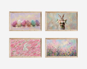 30+ Easter & Spring Samsung Frame TV Art Bundle, Cute Bunny Oil Painting Set, Floral Tulip Landscape, Pastel Easter Egg Screen Decor, 4K, image 3