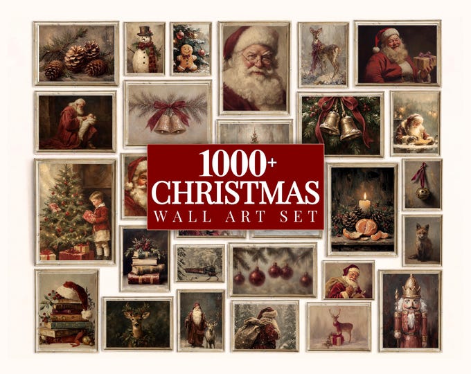 1000+ Vintage Christmas Wall Art Set, Vintage Holiday…