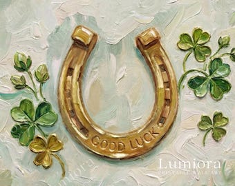 St. Patrick’s Day Samsung Frame TV Art, Golden Lucky Horseshoe Wall Art, Good Luck Shamrock Oil Painting, Irish Holiday Festive Decor, 4K, image 7