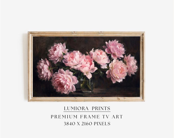 Romantic Pink Peonies Samsung Frame TV Art, Vintage Floral…