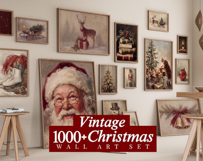 1000+ Vintage Christmas Wall Art Set, Holiday Gallery Wall…