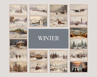 200+ Winter Frame TV Art Bundle, Vintage Snowy Landscape Oil Paintings, Christmas Village Art, Rustic Holiday TV Art, image 4