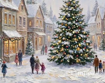 Samsung Frame TV Art Christmas | Vintage Winter Village Scene | Cozy Holiday Town Digital Painting | Snowy Christmas Tree | 4K TV Art, image 7