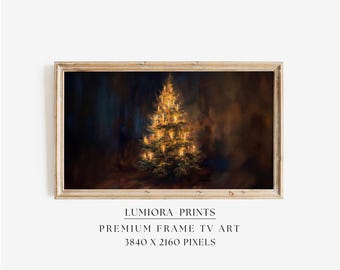 Samsung Frame TV Christmas Tree Art • Moody Candlelit Christmas Tree Painting, Elegant Holiday Wall Art, Dark Christmas Decor, image 1