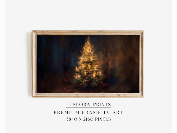 Samsung Frame TV Christmas Tree Art • Moody Candlelit Christmas Tree Painting