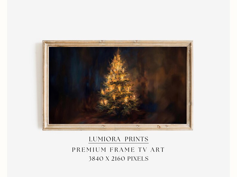 Samsung Frame TV Christmas Tree Art • Moody Candlelit Christmas Tree Painting