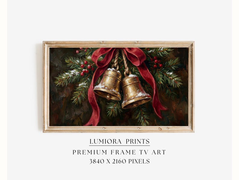 Christmas Bells Samsung Frame TV Art • Golden Holiday Bells • Festive Pine Garla