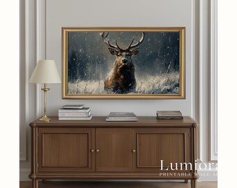 Samsung Frame TV Art Winter Deer • Rustic Woodland Stag Painting • Nordic Christmas Cabin Decor • Cozy Winter Wall Art Digital Download, image 5