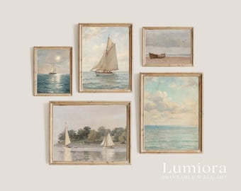 50+ Coastal Gallery Wall, Coastal Wall Art Set, Nautical Prints, Beach Wall Art, Seascape Painting, Retro Coastal Art, Ocean Prints, image 10