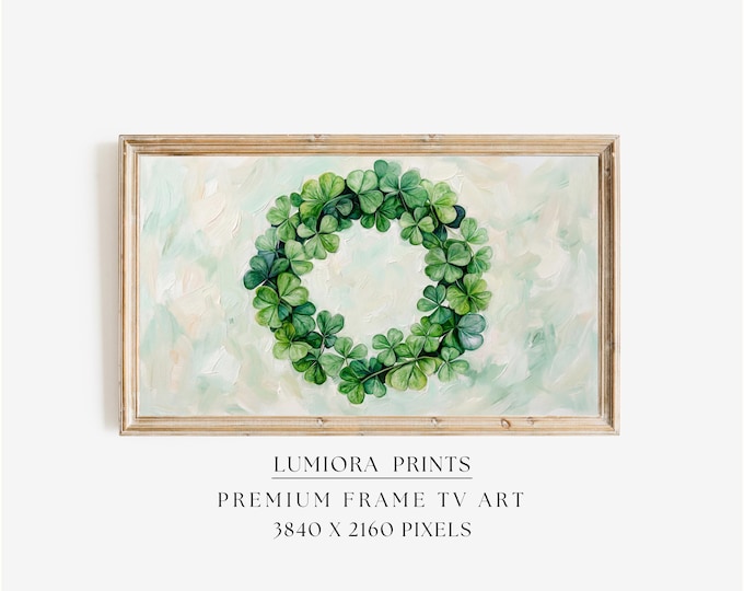 St. Patrick’s Day Samsung Frame TV Art, Lucky Clover Wreath…