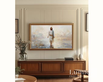 Jesus Walking on Water Samsung Frame TV Art, Christian Religious Screen Decor, Christ Miracle Oil Painting, Spiritual Faith Background, 4K, image 5