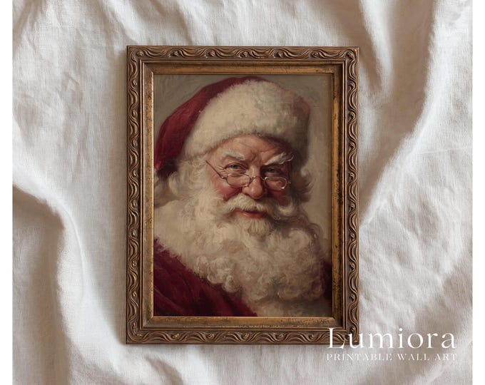 Vintage Santa Claus Portrait Print, Christmas Wall Art…