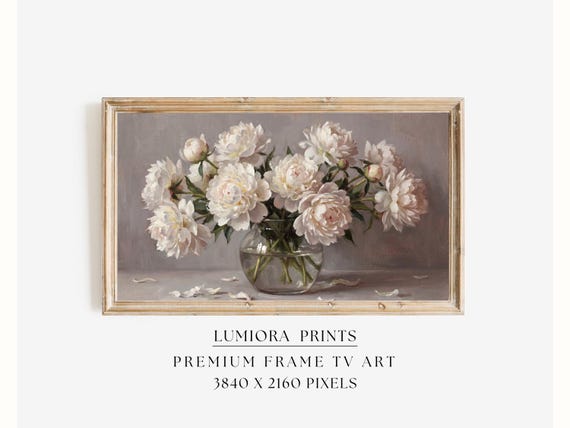 Romantic White Peonies Samsung Frame TV Art