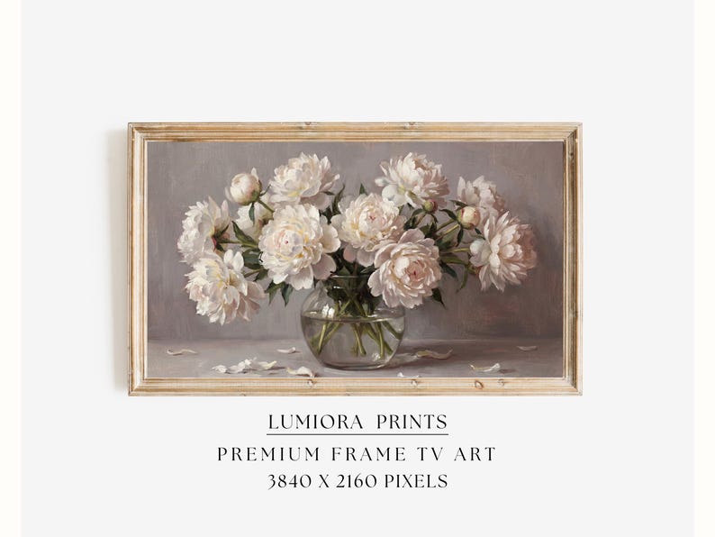 Romantic White Peonies Samsung Frame TV Art