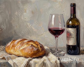 Bread and Wine Samsung Frame TV Art, Christian Religious Still Life Painting, Last Supper Elements, Spiritual TV Art, 4K, image 7