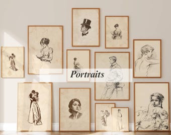 120+ Vintage Sketch Wall Art Set, Minimalist Sketch Print, Antique Sketches, European Sketch, Botanical Sketch, Portrait Sketch Gallery, image 6