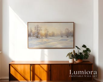 Samsung Frame TV Art Winter Sunrise Landscape • Snowy Minimalist Painting • Soft Pastel Winter Wall Art, image 3
