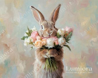 Easter Bunny with Flowers Samsung Frame TV Art, Spring TV Decor, Rabbit Floral Oil Painting, 4K, Holiday Screen Art, Nursery Wall Decor, image 7