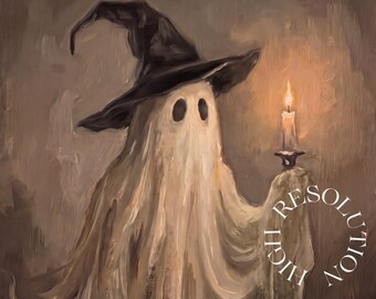 Halloween Frame TV Art, Witch Ghost with Candle, Vintage Halloween Oil Painting, Spooky Cute Ghost Decor, Moody Fall Digital Download TV, image 5
