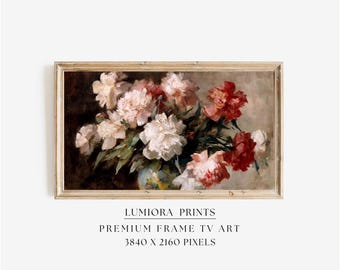 Romantic Red Roses Samsung Frame TV Art, Vintage Flower Bouquet, Classical Oil Painting, Valentine's Day Decor, Moody Floral Wall Art, 4K, image 1