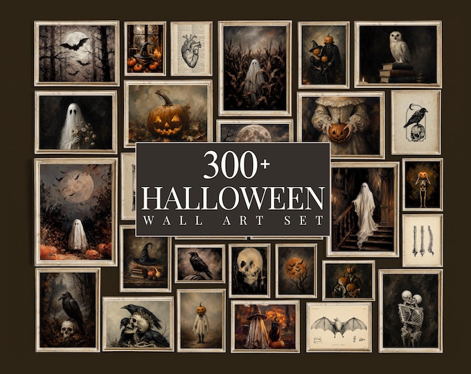 300+ Halloween Wall Art Set, Spooky Prints Bundle, Dark…