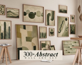 300+ Sage Green Abstract Wall Art Set, Sage Green Gallery Wall, Mid Century Modern Prints, image 1