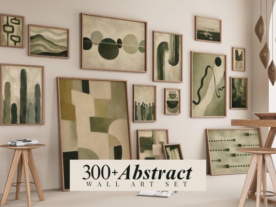 300+ Sage Green Abstract Wall Art Set