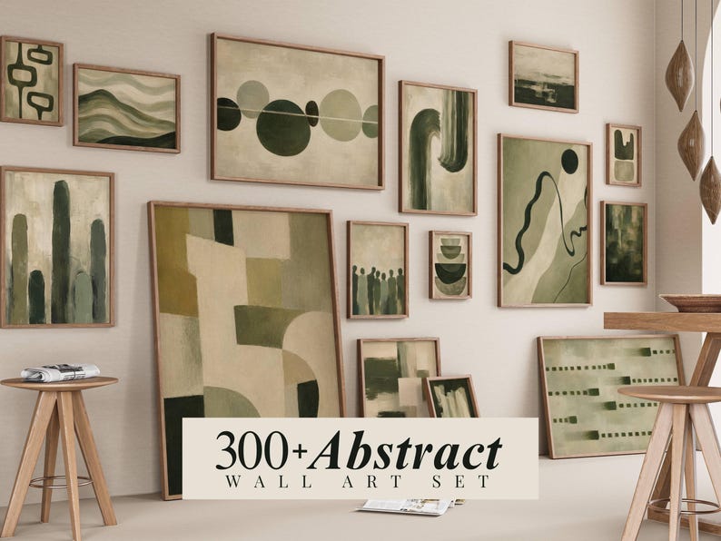 300+ Sage Green Abstract Wall Art Set
