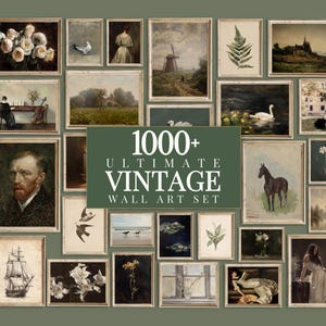 Bundel met meer dan 1000 vintage prints, antieke wanddecoratie, rustieke galerijset, Franse landelijke decoratie, cottagecore prints, neutrale megaset voor een galerijwand