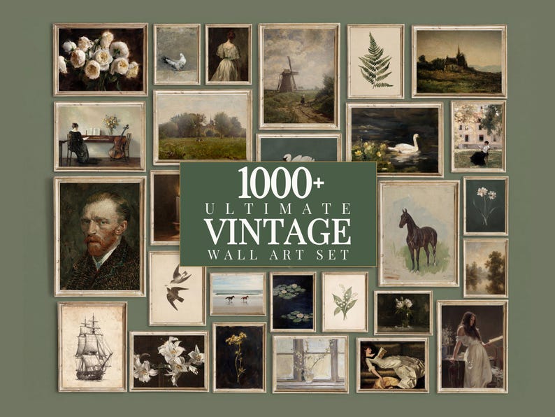 1000+ Vintage Print Bundle, Antique Wall Art Set, Rustic Gallery Set, French Country Decor, Cottagecore Print, Neutral Gallery Wall Mega Set