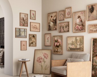 120+ French Country Gallery Wall Set, Pink Floral Cottagecore Prints, Vintage Bundle Set, Coquette Room Decor, image 3