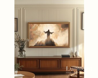 Jesus with Open Arms TV Art, Christ the Redeemer Christian Oil Painting, Ascension of Jesus Samsung Frame TV Art, Spiritual Faith Mountain, image 5