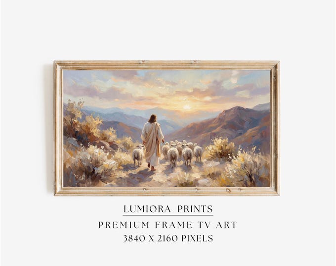 The Good Shepherd Samsung Frame TV Art, Jesus Leading Sheep…
