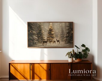Samsung Frame TV Art Christmas Deer Forest • Magical Winter Wonderland • Glowing Christmas Tree Art • Cozy Holiday Digital Decor, image 3