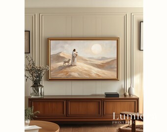 The Good Shepherd Samsung Frame TV Art, Jesus Carrying Lamb Christian Oil Painting, Desert Faith Screen Decor, Spiritual Savior Wall Art, 4K, image 5