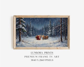 Samsung Frame TV Art Santa Claus • Christmas Reindeer • Winter Forest Painting • Vintage Holiday Wall Art, image 1